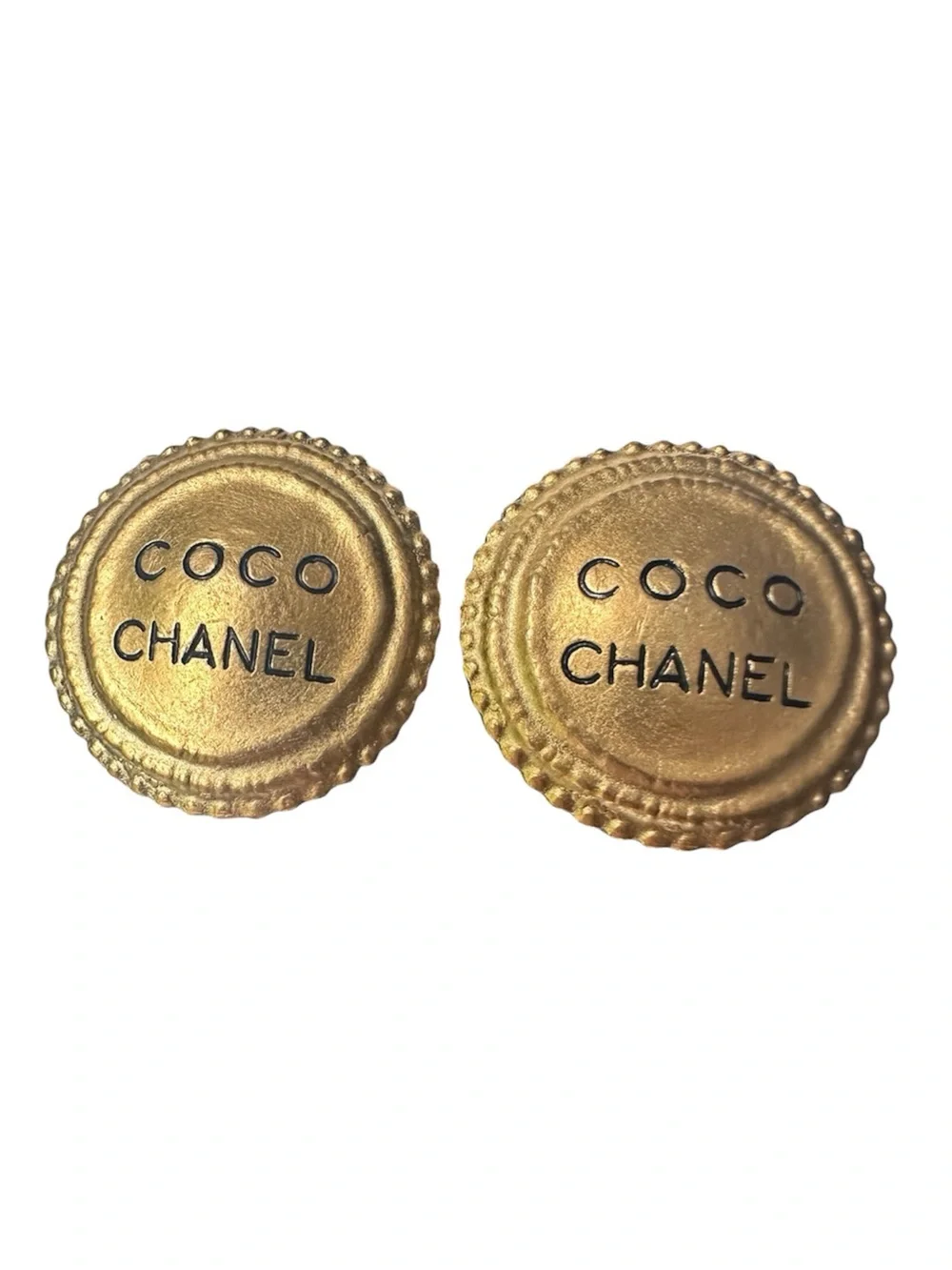 RARE Vintage CHANEL 94A COCO CHANEL Gold Button Clip-On Earrings 1.4” w/ Box